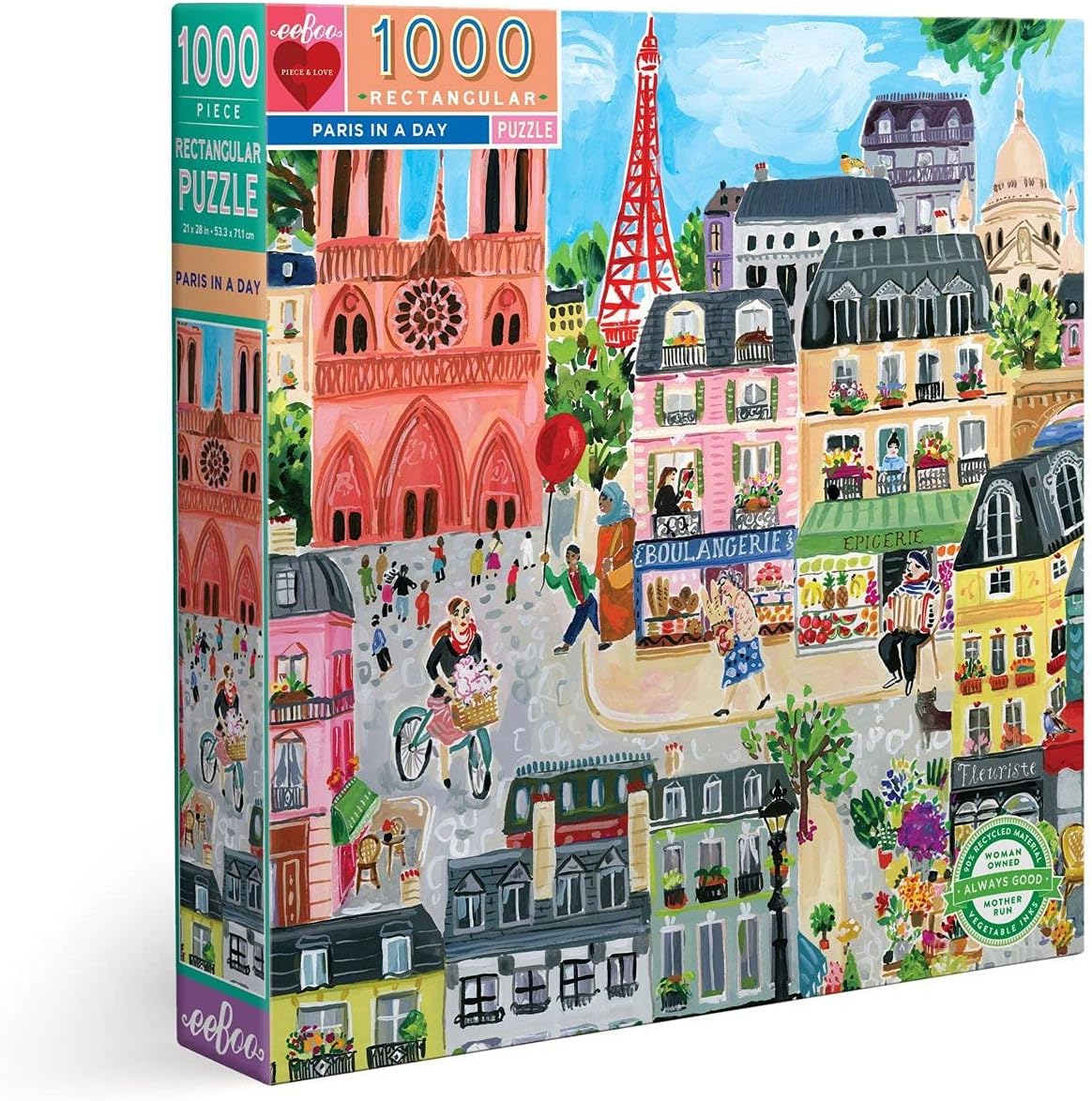 eeBoo Paris in a Day Rectangular for Adults. Rediscover Paris Through 1000 Pieces-Puzzle Dimension 61 x 46 cm, PZTPD2