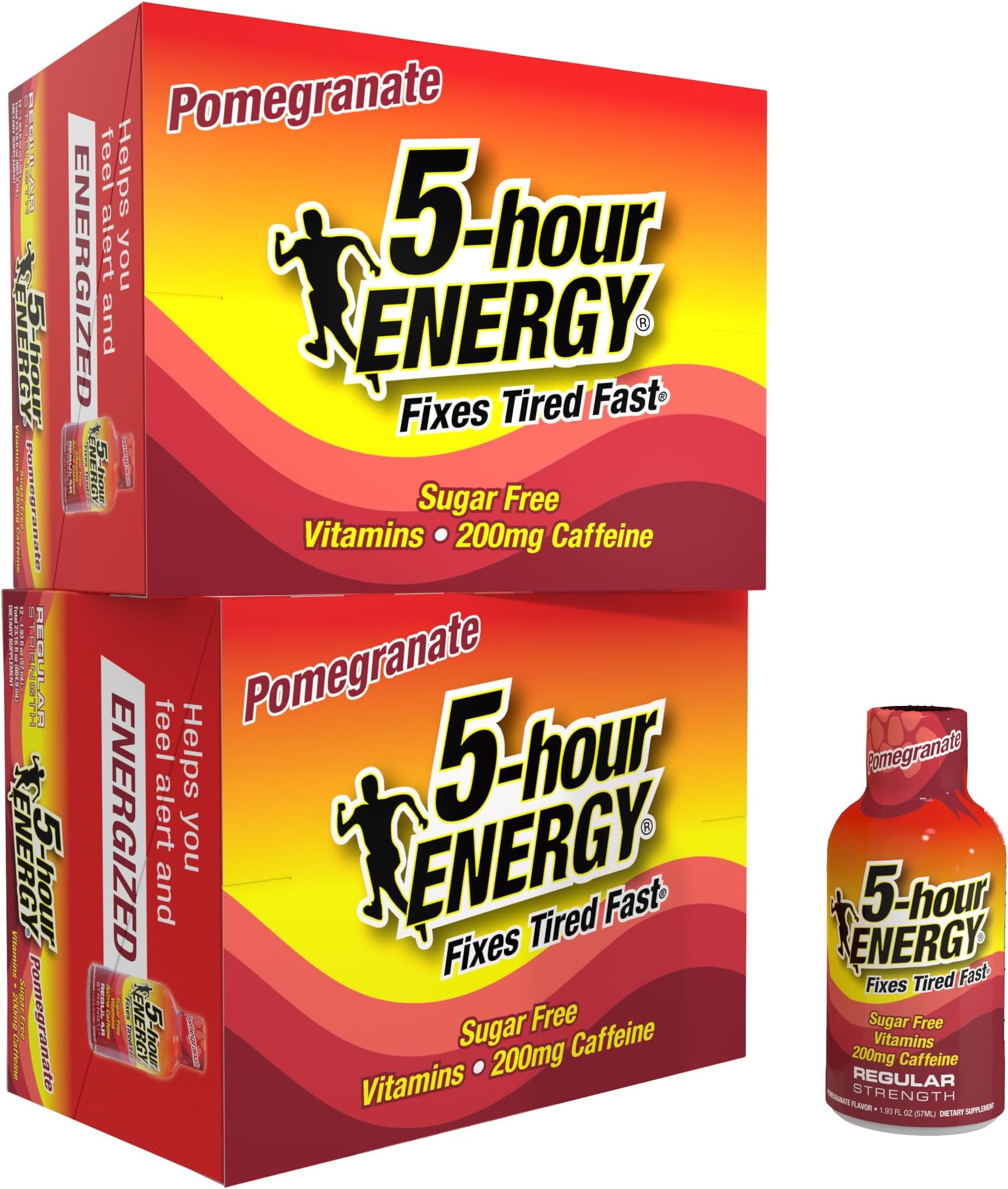 5-hour ENERGY Regular Strength Energy Shot, Pomegranate Flavor (1.93 oz. - 24 Count) Zero Calories & Sugar-Free 200 mg Caffeinated Shot, Amino Acids & B Vitamins, Dietary Supplements