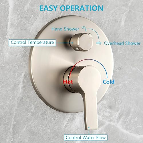 Miniatura 12 de Kit de válvula de ducha con mango de ducha para baño, montaje en pared, válvulas de control de ducha redondas de 1 vía de función única, rosca Mate