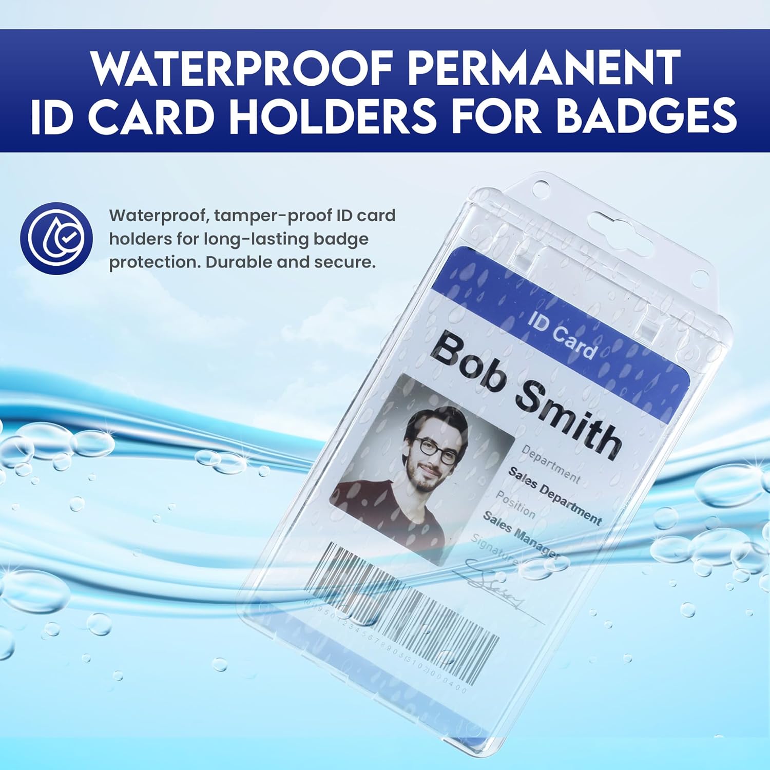 50 Pack Clear Rigid Plastic Permanent Locking ID Card Holders – Vertical Secure Dual Sided Work Badge Holder Fits Two Standard 30mil ID Badges or One Proximity/Prox Card