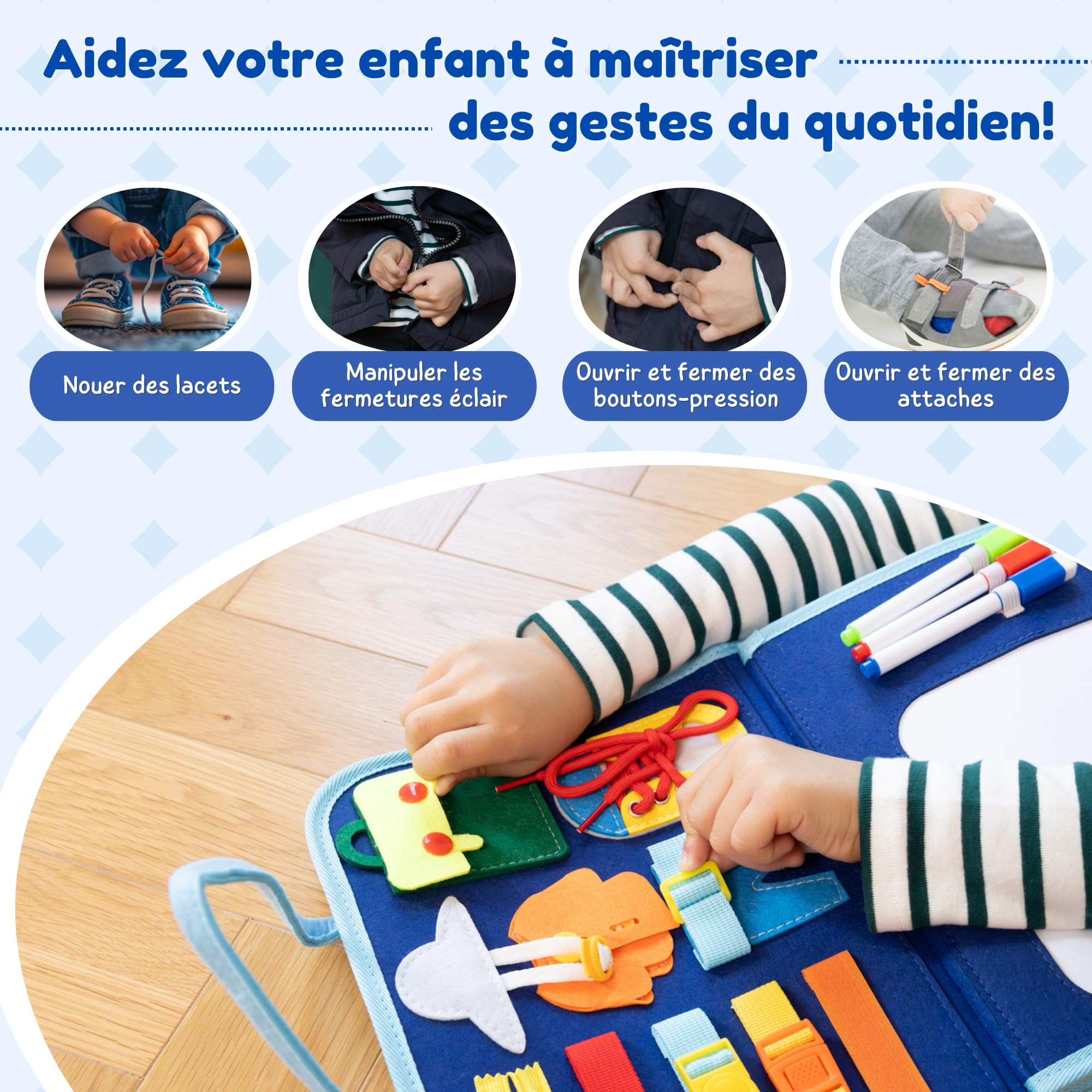 Nene Busy Board Montessori (French Version), Sensory Educational Toy 3-6 Years Old Girl/Boy, Activity Board: Colors, Shapes - Image 4