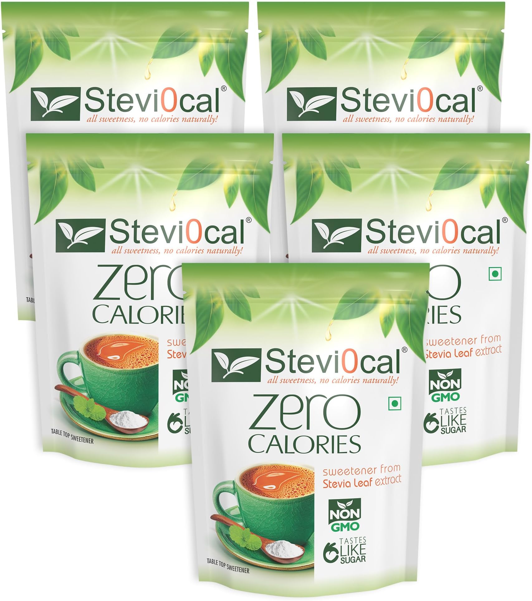 Stevi0cal Stevia Sweetener Powder | 100% Sugar Free Natural | Zero Calorie for Weight Management, Diet, Diabetic Friendly | 350 gm Jar - Pack of Five (5 x 350 gm)
