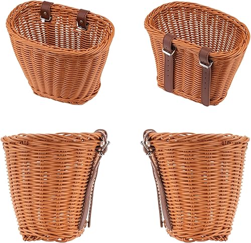 Miniatura 5 de isinwheel Cesta de bicicleta para niños con cinturones ajustables, mini manillar tejido de plástico hecho a mano, cesta de almacenamiento frontal,