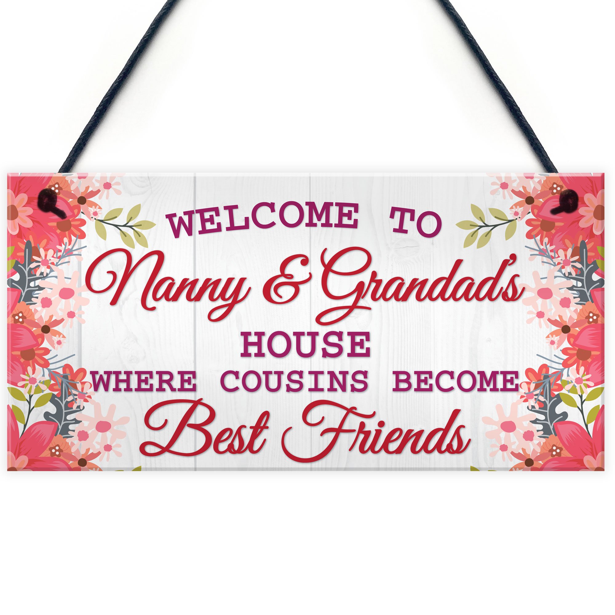Red Ocean Pink Nanny & Grandads House Cousins Best Friends Shabby Chic Hanging Sign Plaque Home Decor Gran/Grandma