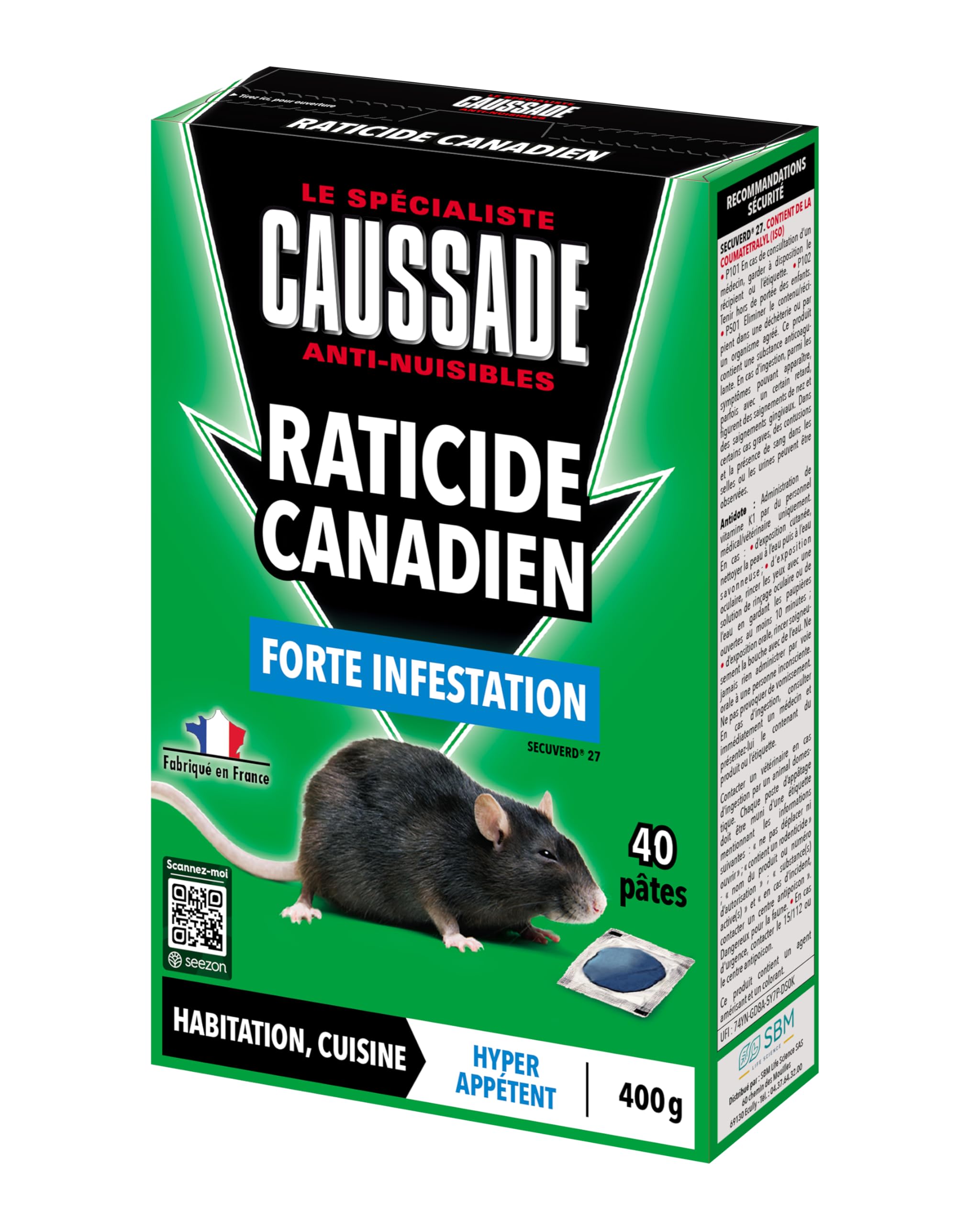Raticide Canadien Caussade anti rats et souris puissant en pâte 400g