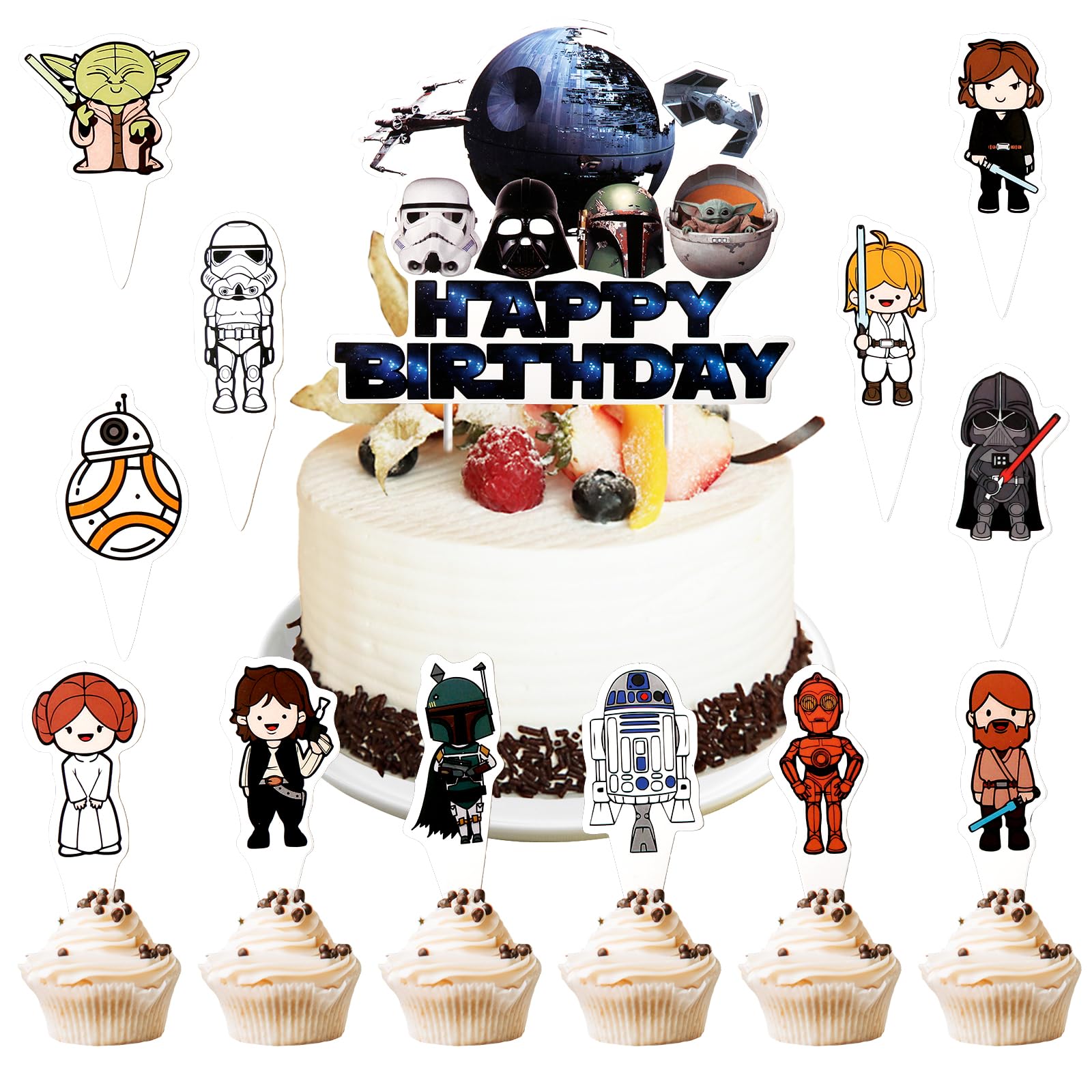 Tortendeko Set, 25 Stück Happy Birthday Cake Topper, Cartoon kuchen Deko Geburtstag, Tortenaufleger Geburtstag, Muffin Cupcake Topper für Junge Mädchen Kindergeburtstag Thema Party