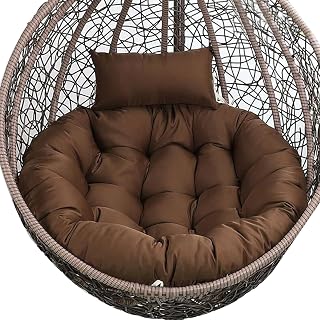 Silla columpio grande de ratán con cojín, hamaca colgante de huevo de mimbre para uso en interiores y exteriores, acogedora silla colgante marrón (cojín incluido)