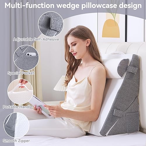 Miniatura 5 de Almohada de cuña para dormir, 4 almohadas de cama para dormir de lado, almohada corporal de 29 pulgadas de largo x 22 pulgadas de alto con espuma