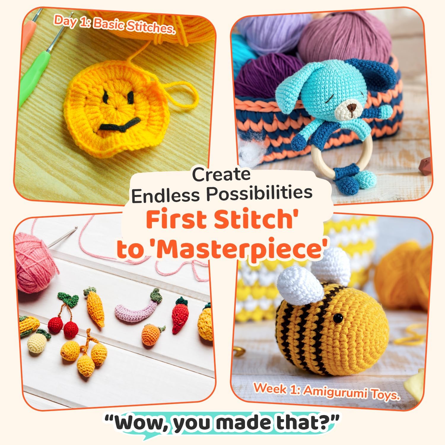 Crochet Kit for Beginners Adults & Kids | 69-Piece Complete Crochet Starter Kit 20 Yarn Colors 1120 Yards 9 Ergonomic Hooks | Learn to Crochet with Easy Step-by-Step Guide – Crocheting Supplies & Gift