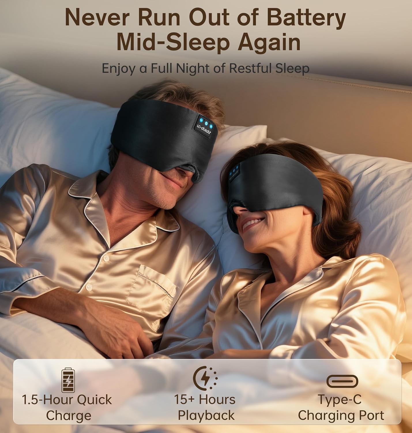 LC-dolida Luxurious Silk Soft Sleep Mask, Sleep Headphones with Bluetooth 5.4 for Side Sleeper, Total Blackout Eye Sleeping Mask for Women and Men, Ideal Gift for Restful Sleep, Travel(Black) - Image 5