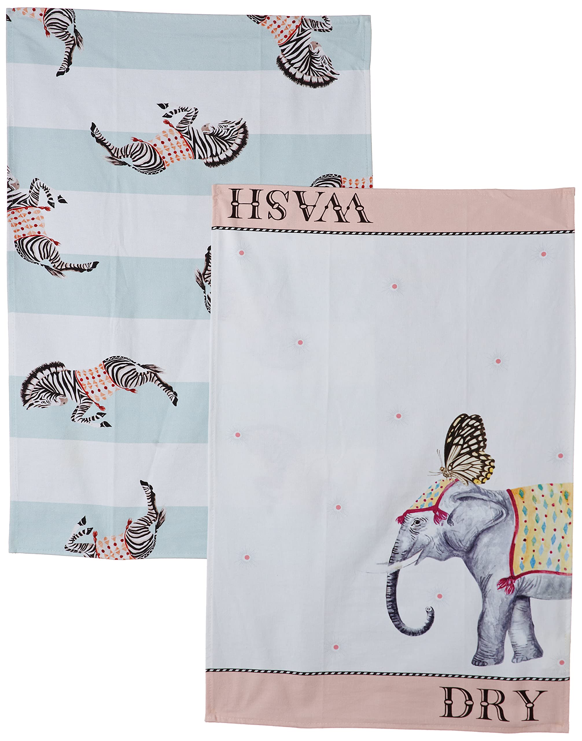 Yvonne Ellen Elephant and Zebra Tea Towel 2-Pieces Set