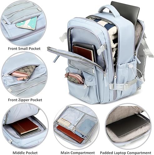 Miniatura 3 de AO ALI VICTORY Mochila de viaje para mujeres y hombres de 15.6 pulgadas para laptop, mochila de transporte, mochila grande para universidad, Azul,