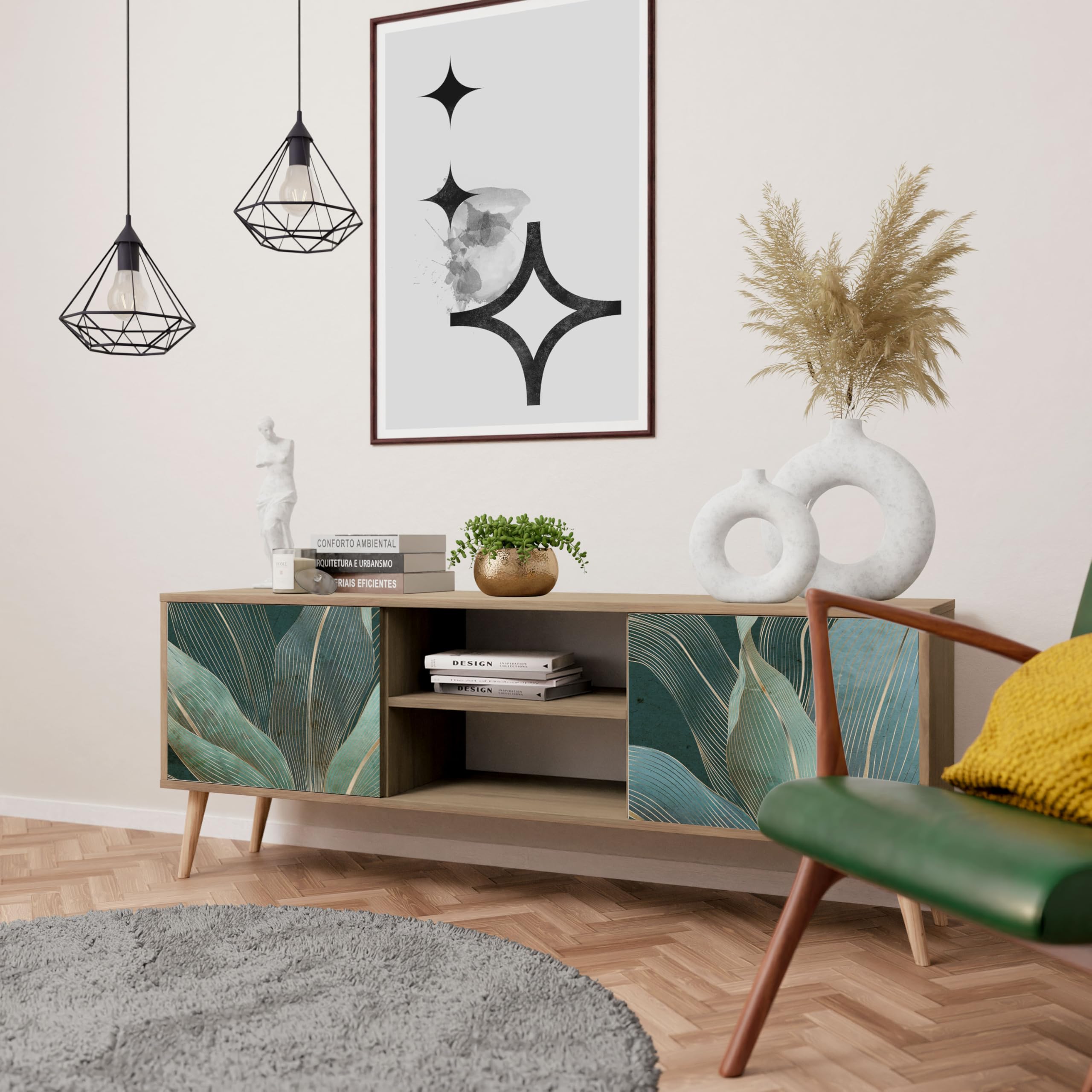 HEALANCY Mobile Porta TV Moderno – Mobile Supporto TV Basso - Credenza con Ante per Soggiorno, Design Contemporaneo, 161x42x38 cm