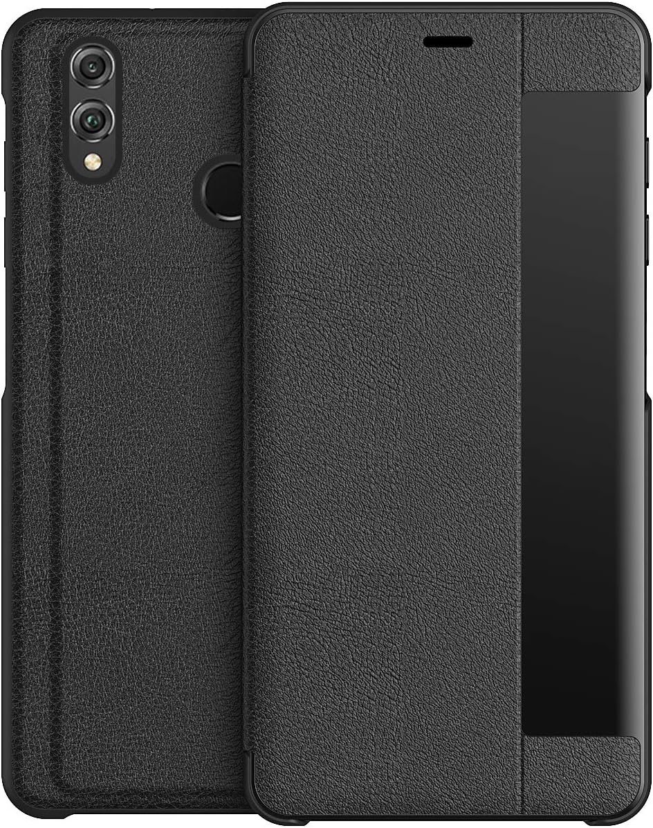 KANSI compatible for Honor 8X Case, Flip PU Leather Case Cover + Tempered Glass - Black