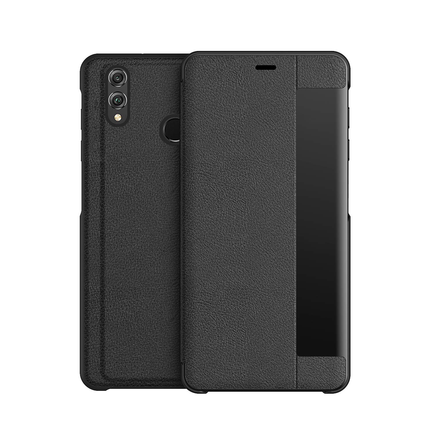 KANSI compatible for Honor 8X Case, Flip PU Leather Case Cover + Tempered Glass - Black