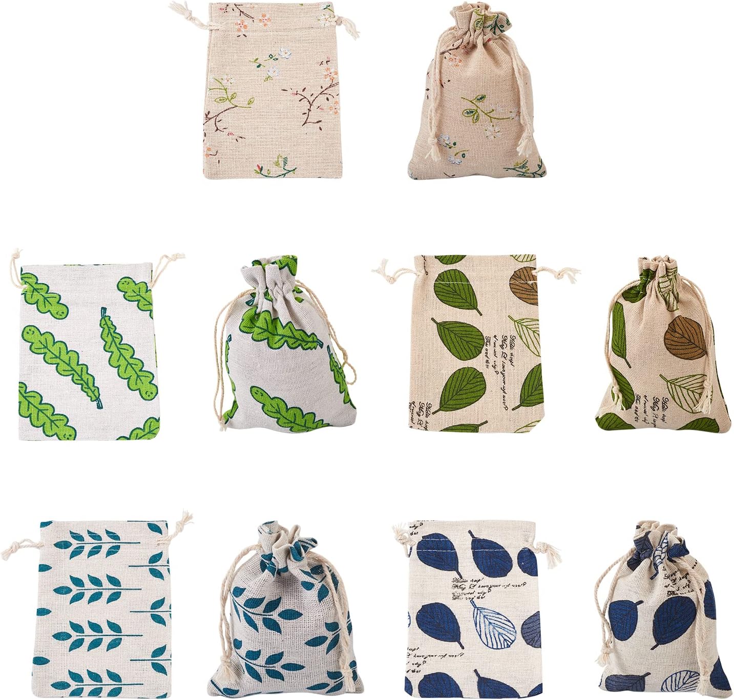 Magibeads 50Pcs Small Drawstring Gift Bags Leaf Pattern Cotton Sachet Bags Bulk Muslin Bags Drawstring Backpack Jewelry Bags for Wedding Party Favor Stationery