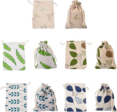 KISSITTY 50 bolsas con cordón estampado de hojas y flores, bolsas de embalaje de regalo, bolsas de almacenamiento de tela para regalos de joyería,