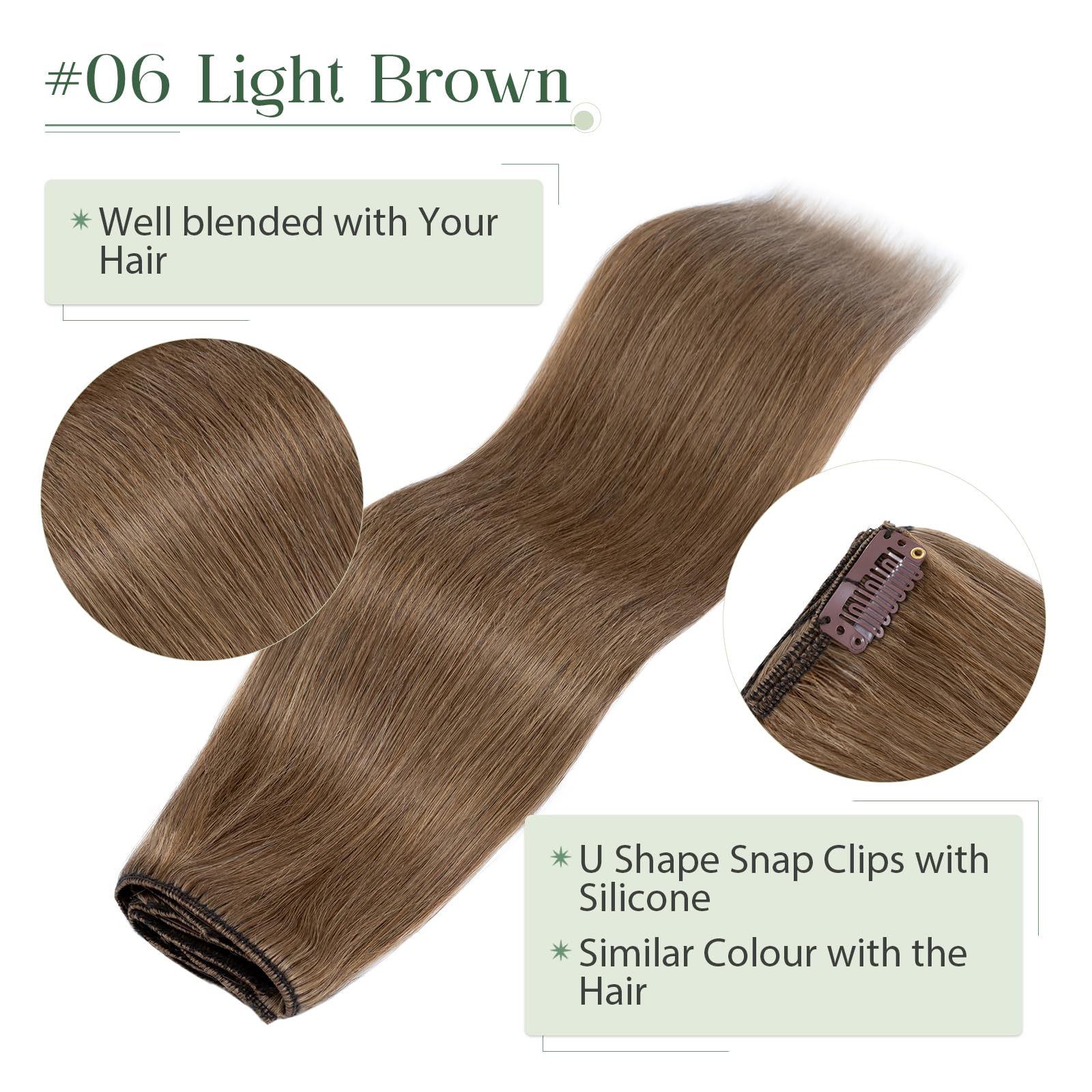 TESS Human Hair Extensions Clip in Real Hair Brown Remy 5 Pieces Straight Natural Hairpieces for Women/Girls (#06 Light Brown - Image 3