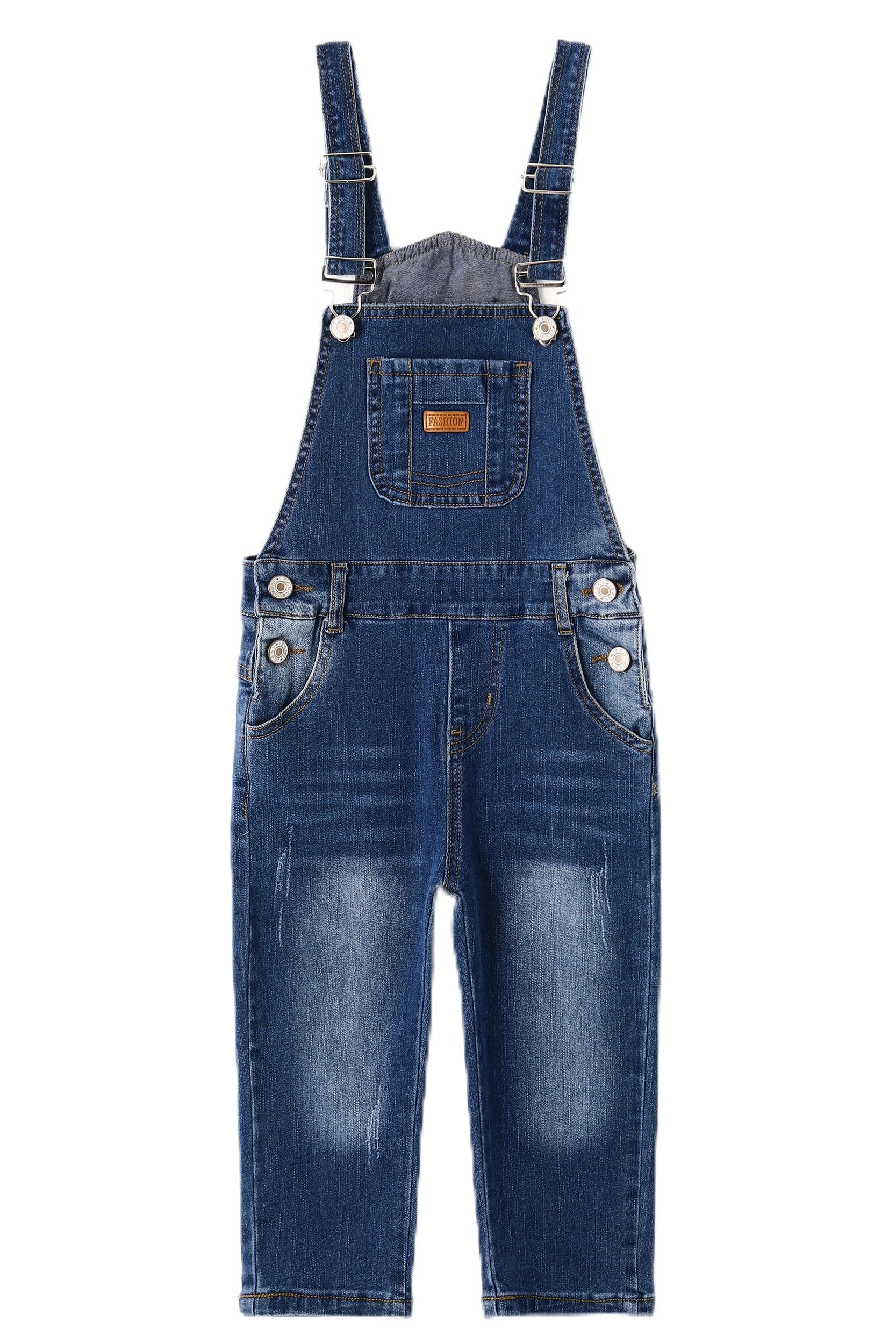 KIDSCOOL SPACE Baby Girls Denim Overalls,Toddler Boys Adjustable Ripped Fashion Jeans Workwear