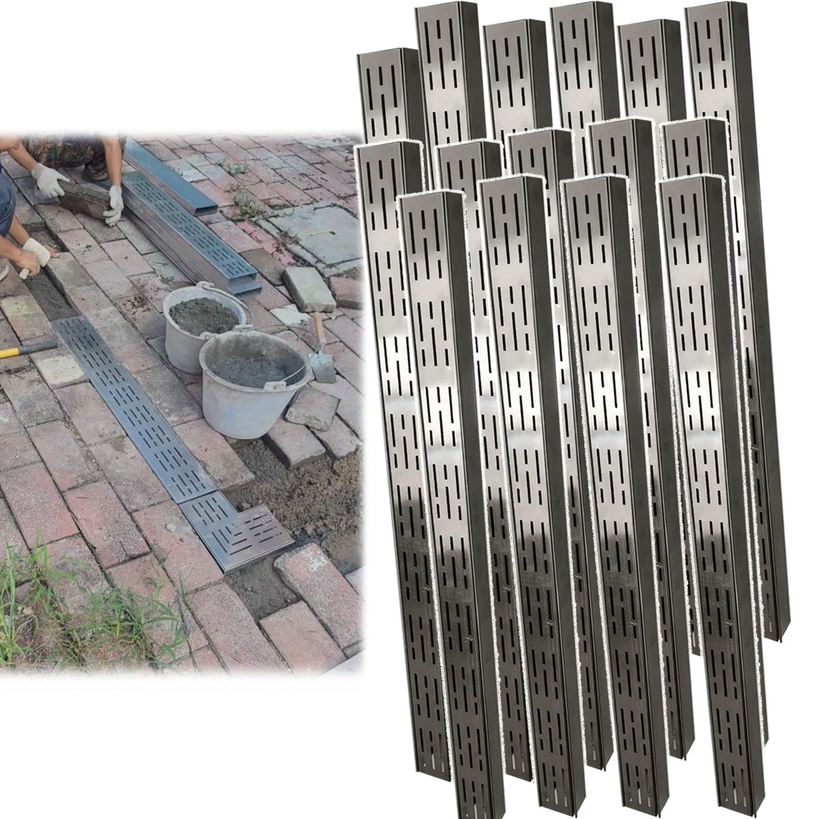 Sistema di drenaggio con canali di drenaggio per vialetto, per cortile, garage, marciapiede e giardino, per una gestione efficiente dell'acqua