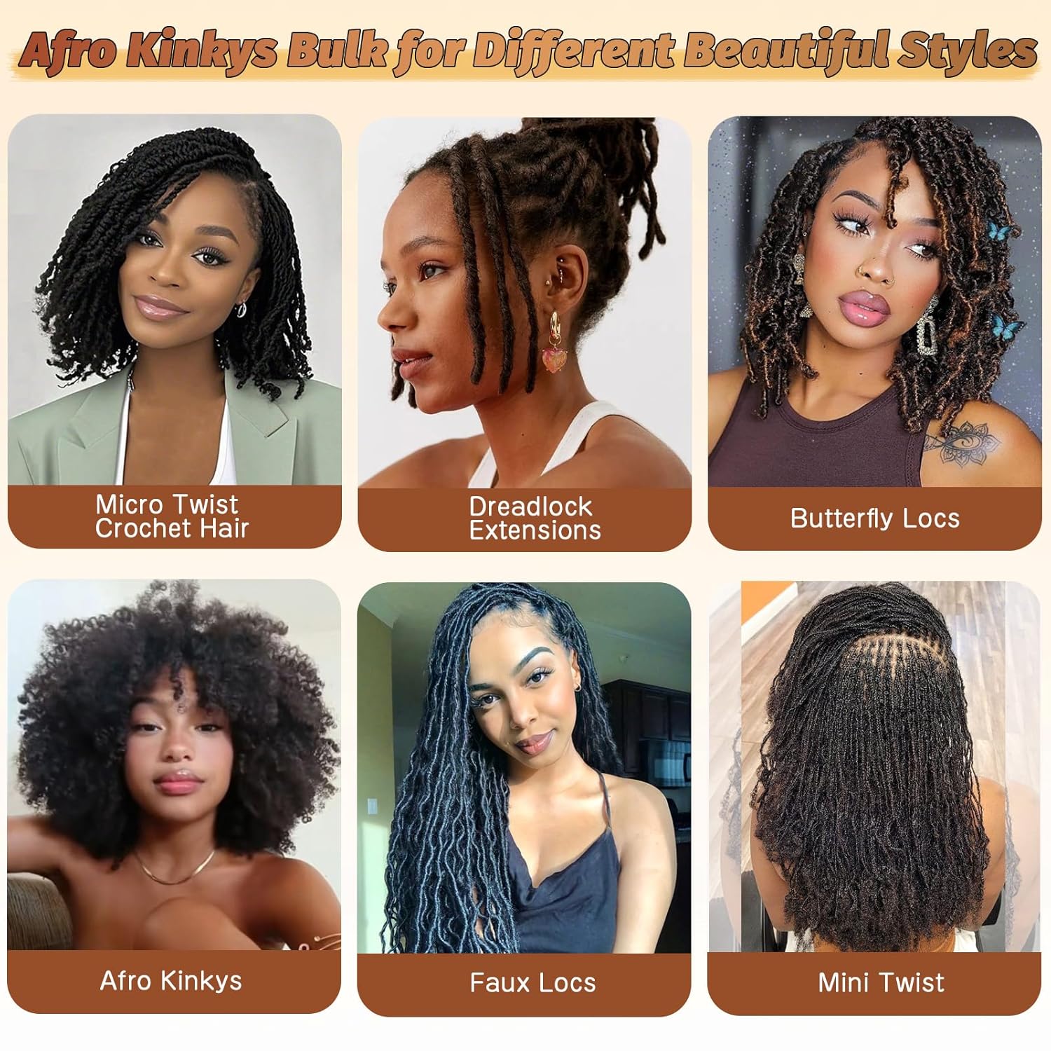 Afro Kinkys Bulk Human Hair 3 Bundles 90 Gram For Twists Braiding Dreadlock Extensions Create Repair Braid Micro Twist Human Hair Bundles Bulks Locs Extensions 1B Natural Black 8+8+8 30g/bundle