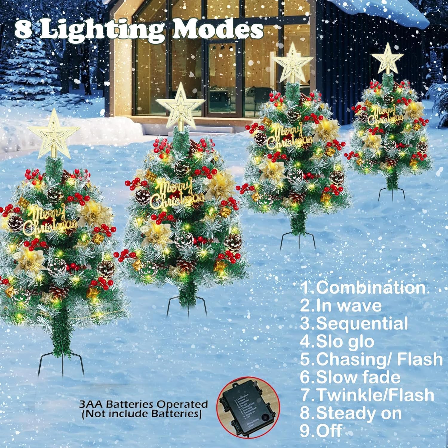 2PCS 2.6FT Pre-Lit Outdoor Pathway Christmas Tree,Artificial Christmas Tree Lighted Small Xmas Tree with Pine Cone Ornaments Battery Operated 8 Mode for Cemetery Driveway Grave