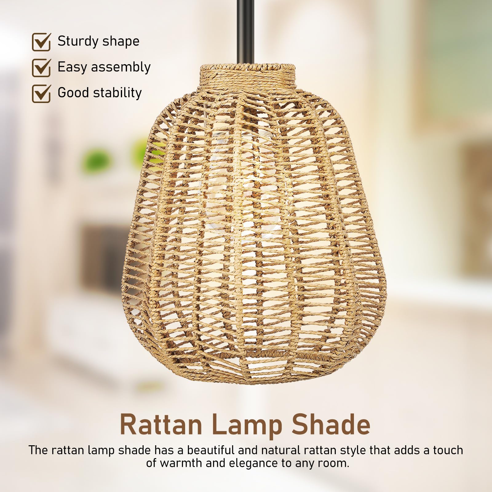 Geflochtener Rattan Lampenschirm in Braun für E27 Lampen