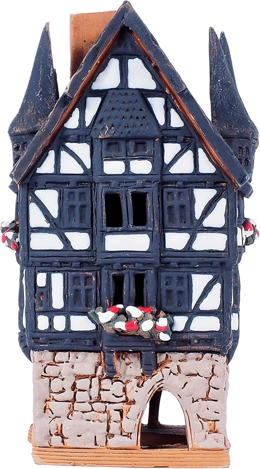 Ceramic Houses and Villages Collection - Handmade Miniature House of The Original Town Hall in Alsfeld, Germany. Cone Incense Holder Decor Collectible Mini Clay House