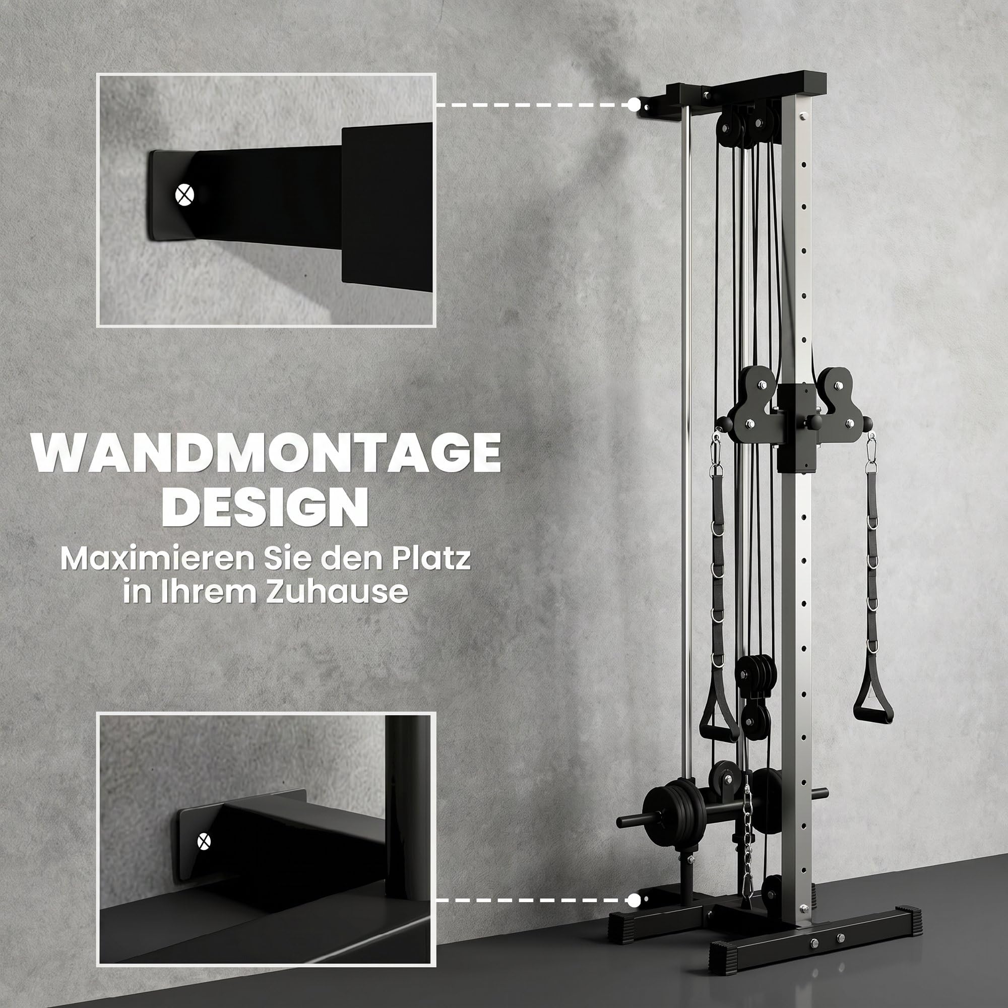 SPORTNOW Kraftstation höhenverstellbar 25-165 cm mit Dual-Pulley-Systemen Adaptern Multifunktionale Trainings-Gerät max. 120 kg, für Heimtraining 62 x 60 x 200 cm Schwarz
