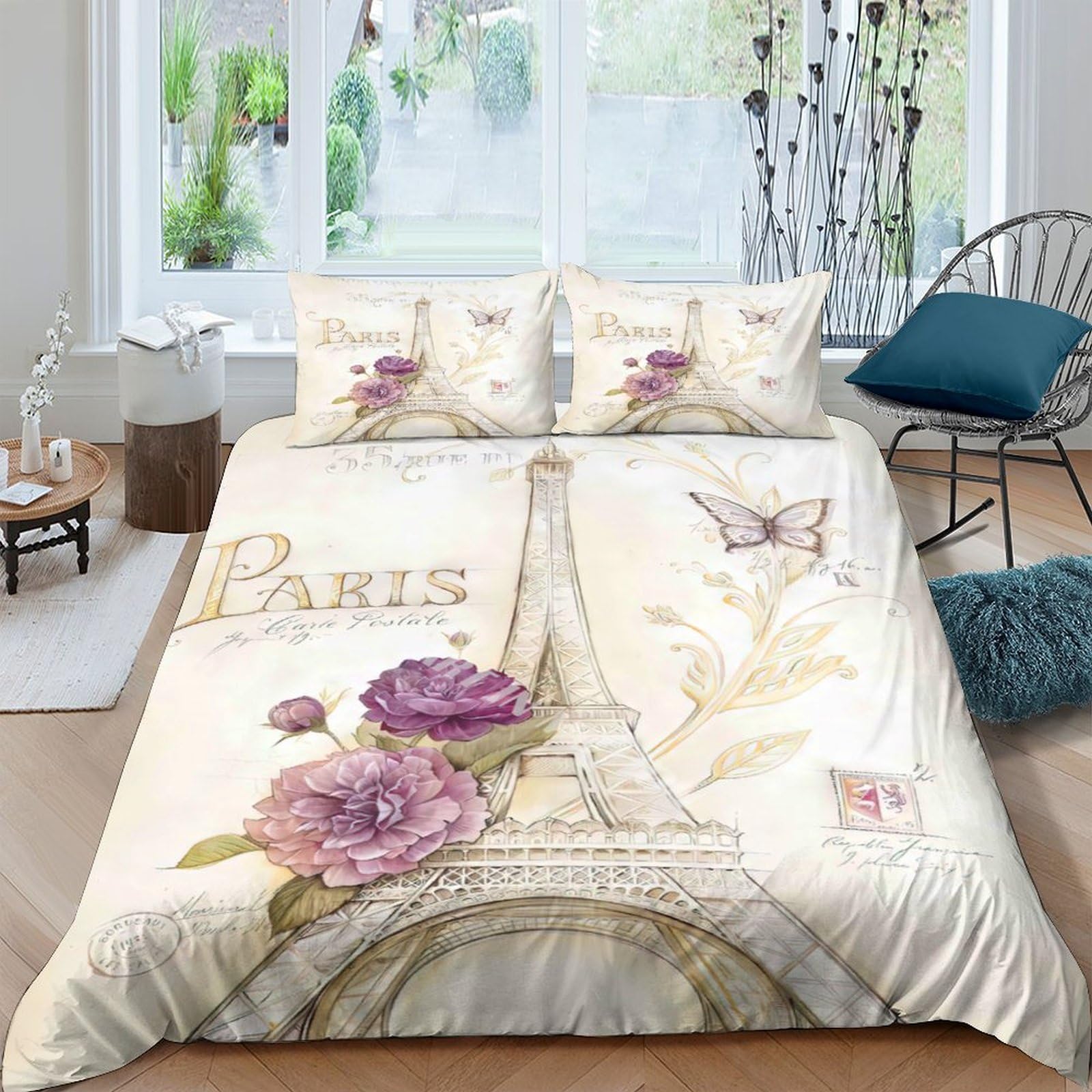 Ctjqhvkz Style-8 3D Printed Paris Eiffel Tower Fitted Sheet Microfiber Floral Butterfly Bed Cover For Bedroom Dorm Mattress Decor Single（135X200cm）