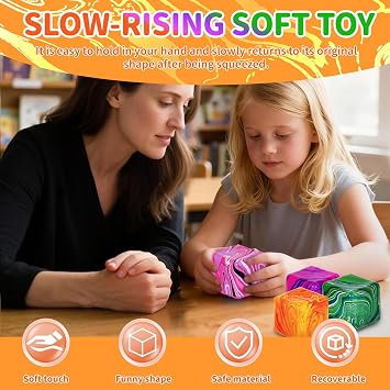 Squeeze Toys Squishy Cubes – 1.97in Marbled Squishy Cube Stress Ball for Autism, Durable Flow Pattern Squeeze Toy for Adults and Children Age 3+ (4pc)
