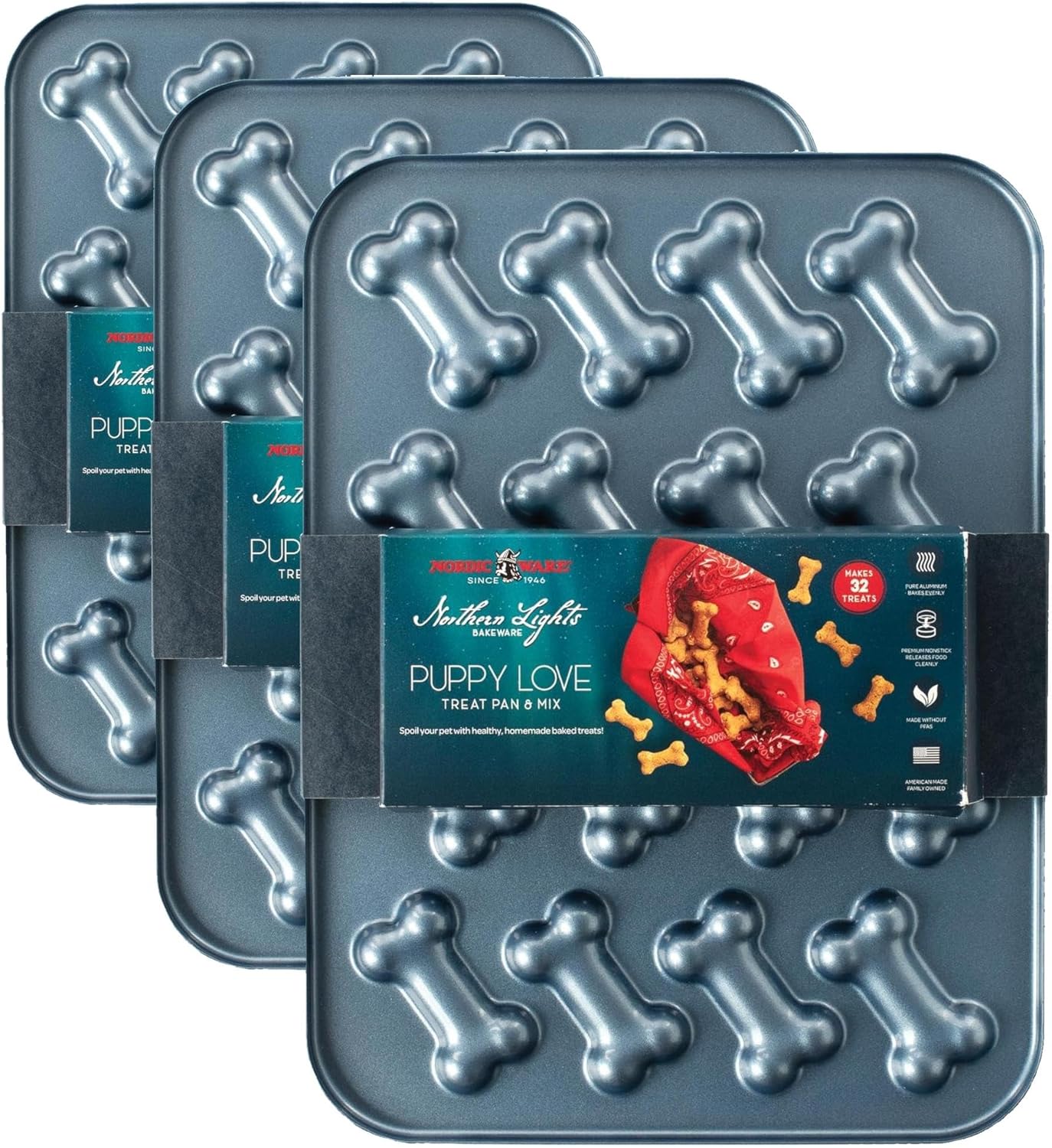 Nordic Ware Formed Puppy Love Treat Pan with Mix, 16 Cavities, Twilight Blue