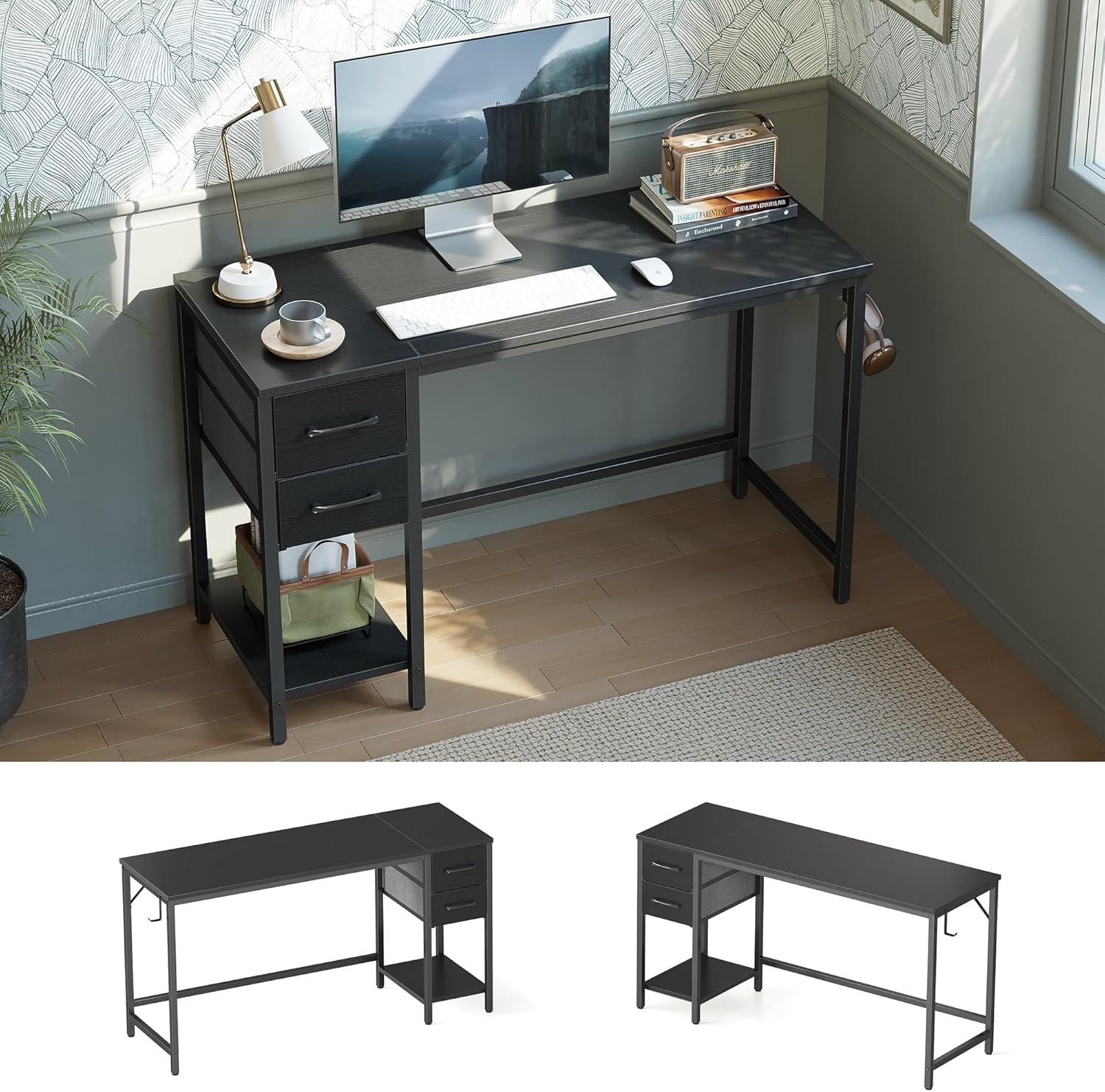 CubiCubi Computer Desk with 2 Drawers, 40 Inch Small Home Office Desk Study Writing Table, Black