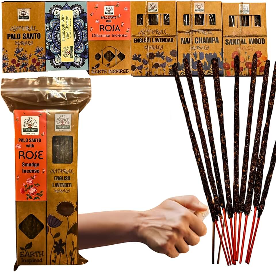 Incienso Natural Orgánico sin Tóxicos en Pack Sorpresa de Inciensos Masala Namaste India – 4 Fragancias Diferentes y Aleatorias (100g) Varillas Organicas - Calidad Extra + Bolsa Anti Humedad