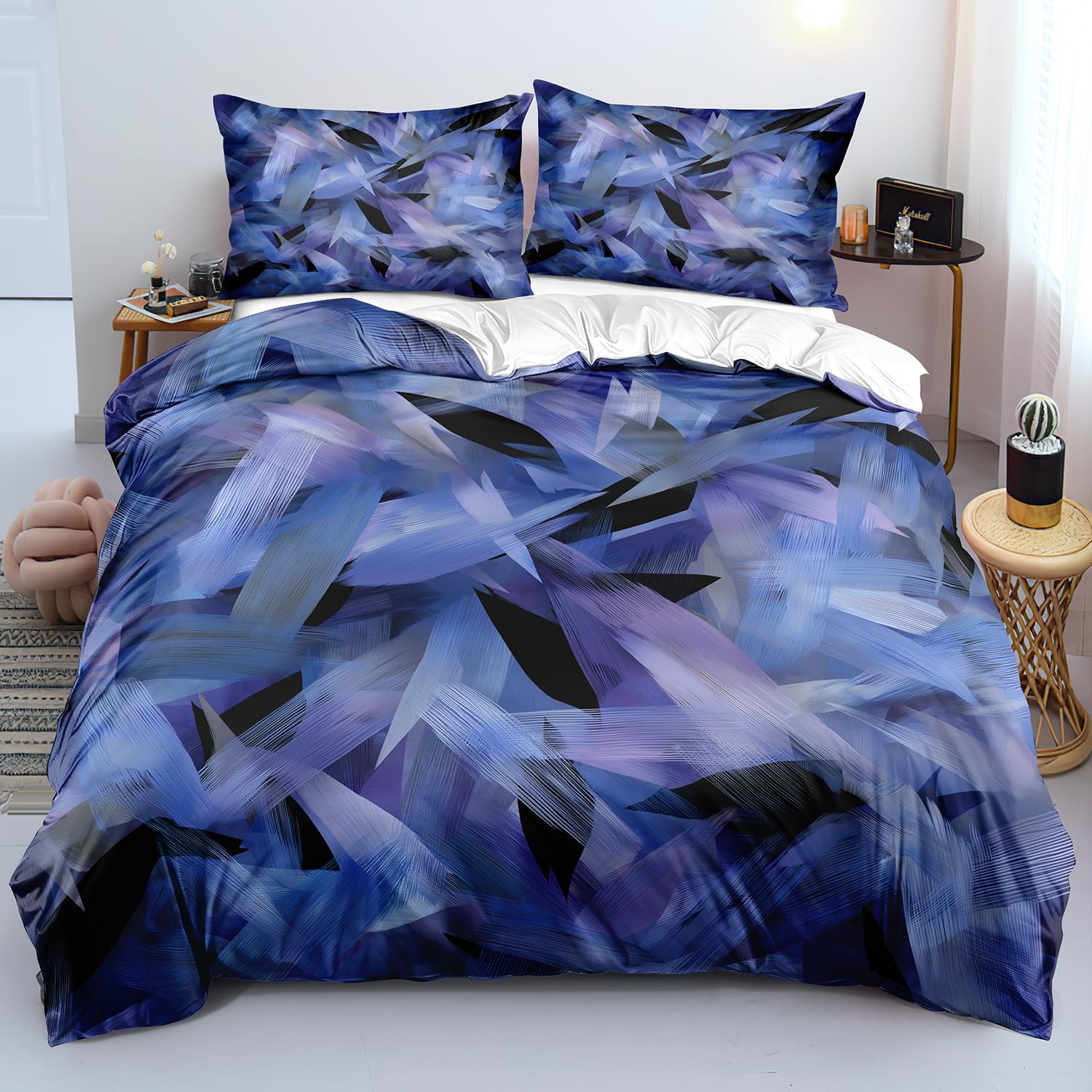 Parure de lit 260x240 bleu-violet avec housse de couette douce géométrique