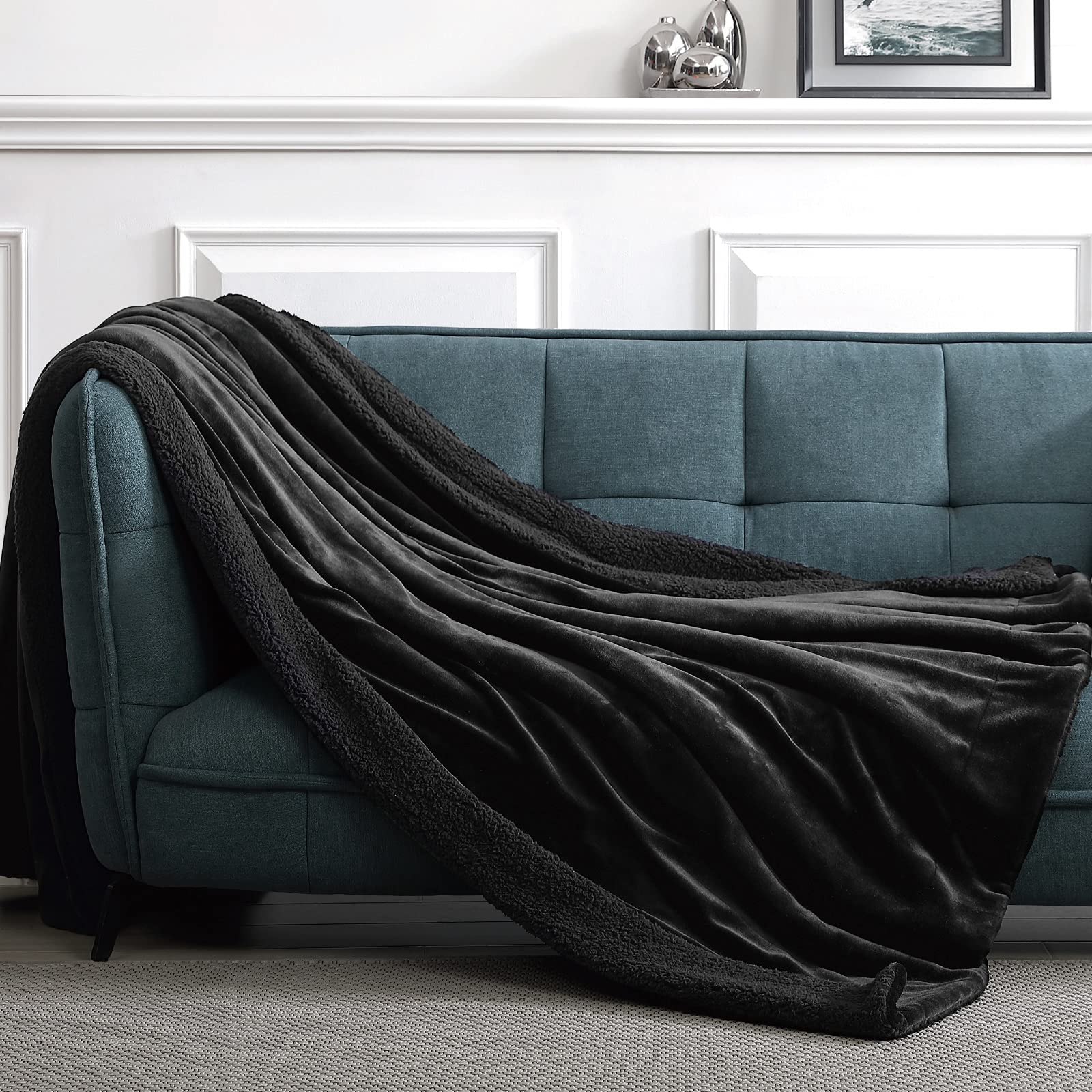 Sponsored Ad - Suchtale Sherpa Fleece Blanket(Throw Size 50×60" Black) Plush Throw Fuzzy Super Soft Reversible Microfiber ...