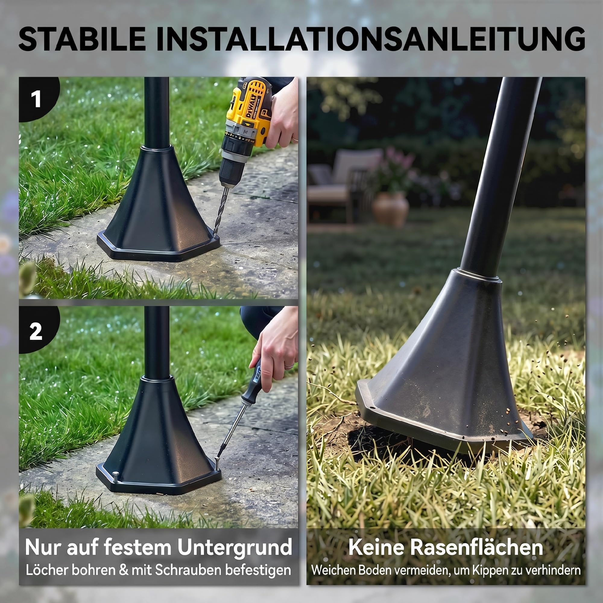 Outsunny Solarna Lampa 3-Świecowa 120 lm 51,5x47x182,5 cm Czarna