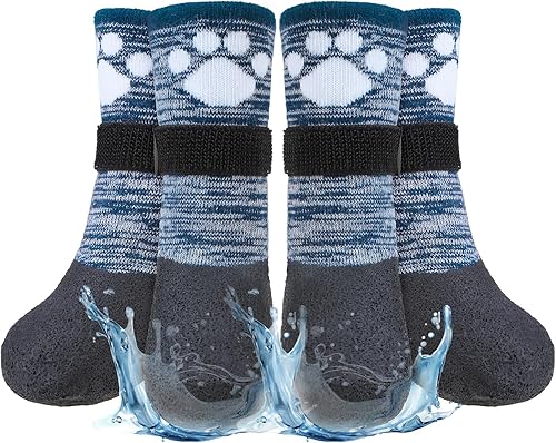 BEAUTYZOO Calcetines antideslizantes para perro, zapatos para perros para días fríos de invierno, nieve, lluvia, agarre impermeable, protectores de