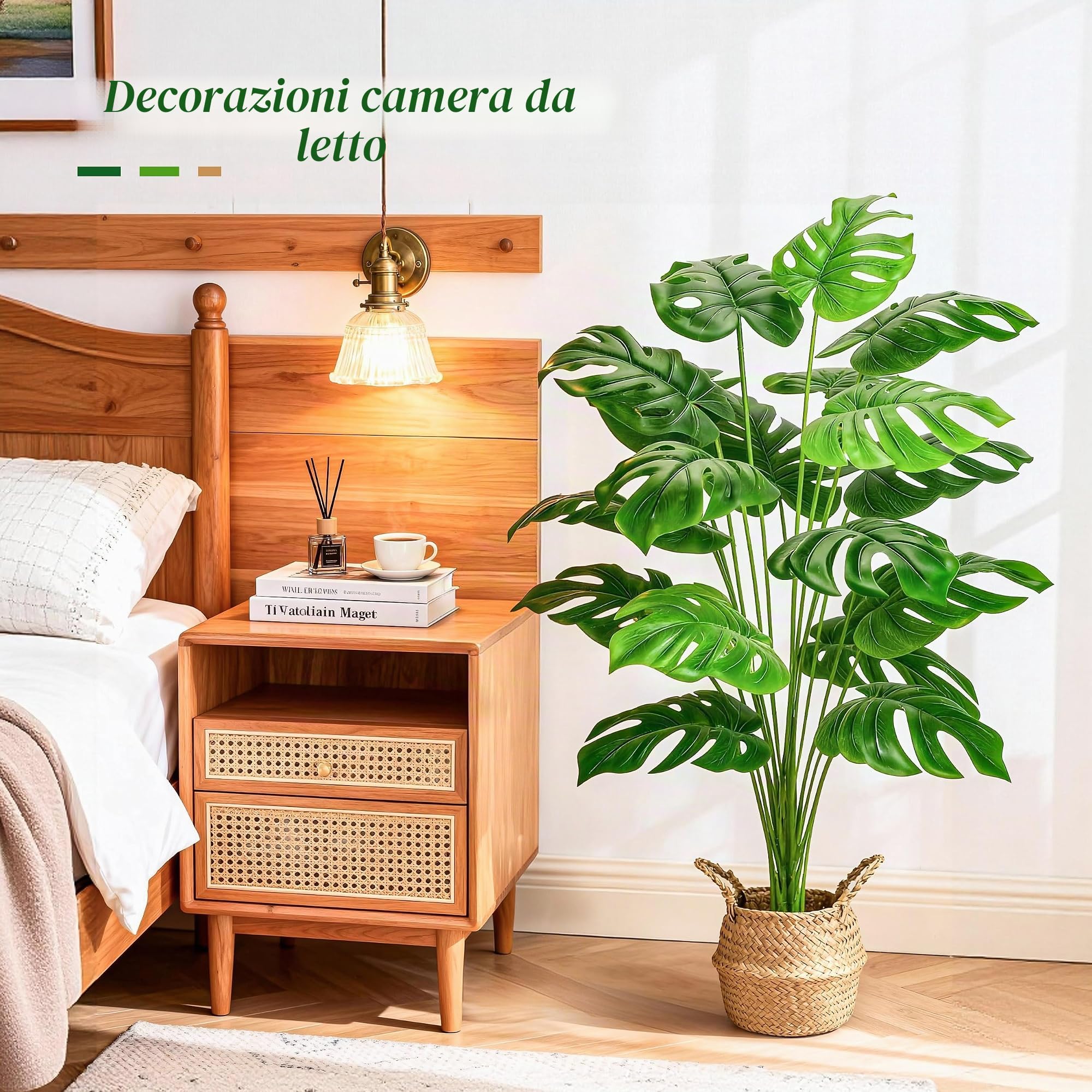 Der Rose Piante finte alte 112 cm con cesto grandi piante di monstera artificiali da interno, facile montaggio albero artificiale per esterno, ufficio, soggiorno, camera da letto, casa, appartamento
