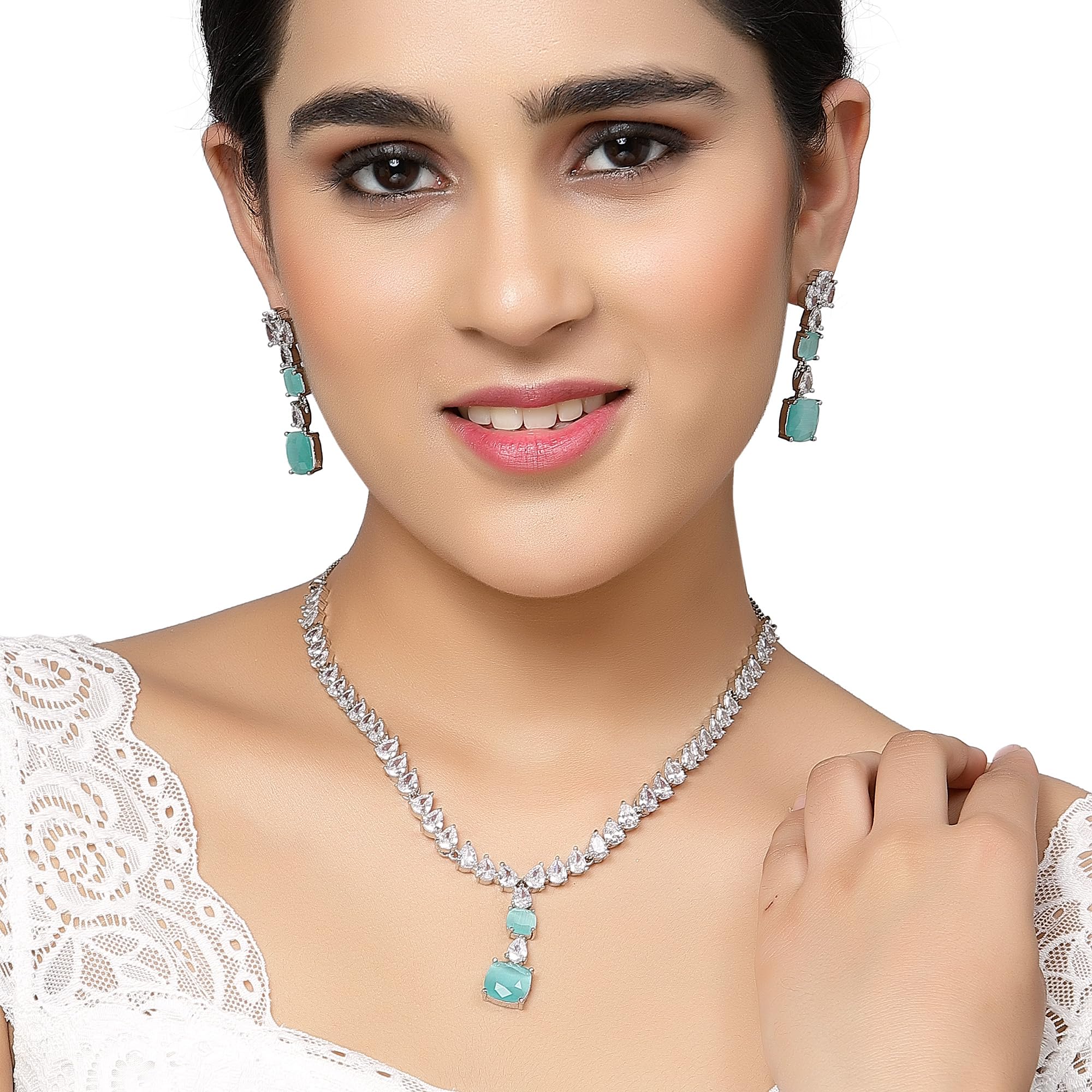 Square American Diamonds Necklace Set