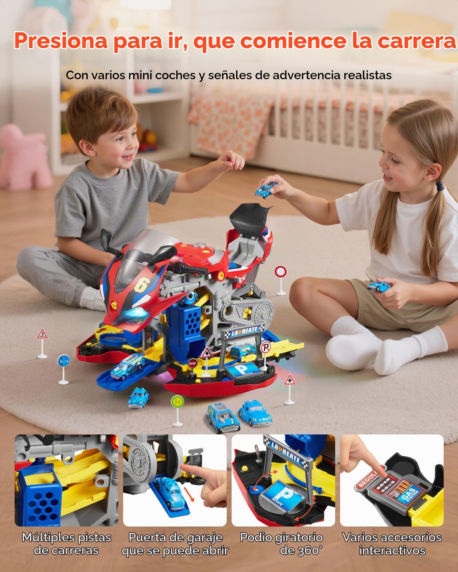 VEVOR Juguete de Motor de Motocicleta, 25 uds de Juguete Mecánico con Piezas Extraíbles, Luces y Sonidos, Simulación de Conducción y Carreras en Pista, para Niños a Partir de 3 Años, Color Rojo