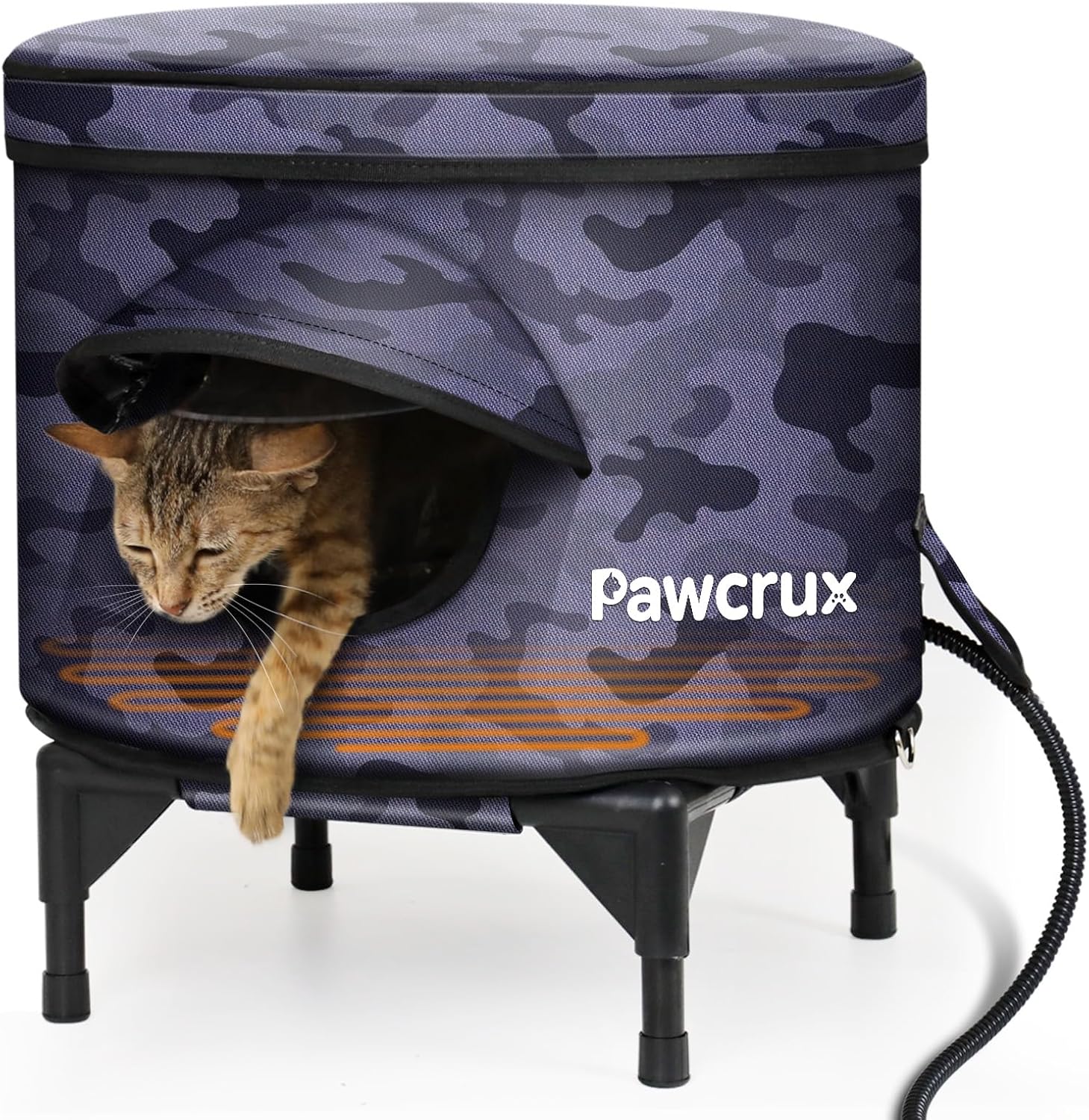 Heated Cat House for Outdoor in Winter, Metal Frame Cat Bed Kitty Shelter with Heating Pad, Insulated & Safe Escape Door & Weatherproof, Warm Home for Outside Stray Cat (Black camo, 16.9"x16.9") Camo Black 16.9"x16.9"