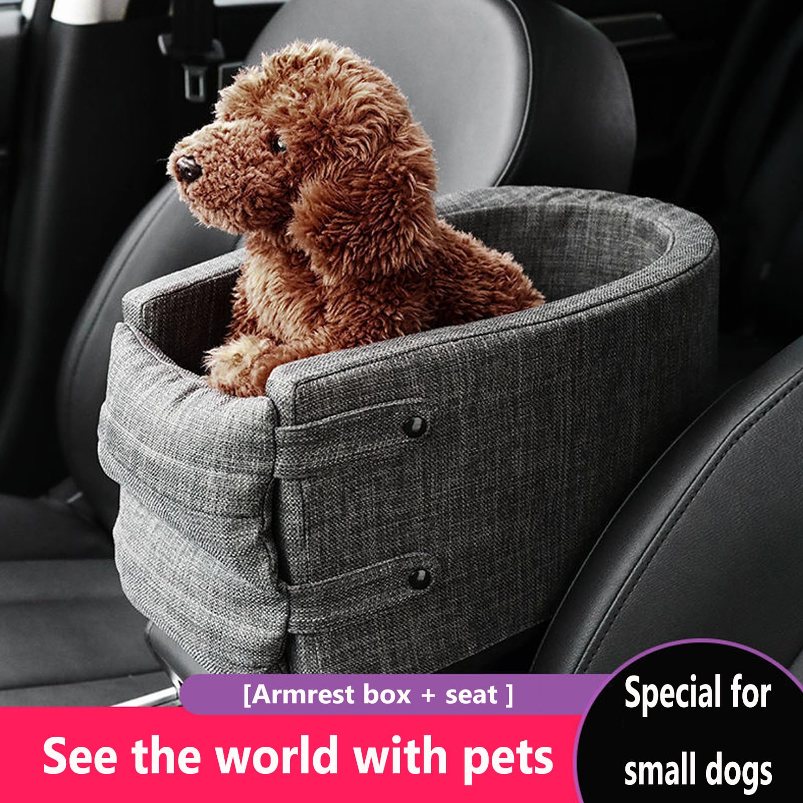 Consolle Centrale Seggiolino Auto per Cani Gatti Seggiolino Auto per Braccioli per Animali Domestici Lavabile e Staccabile con Corda di Sicurezza per Viaggi,in Uscita,Small Grid Green