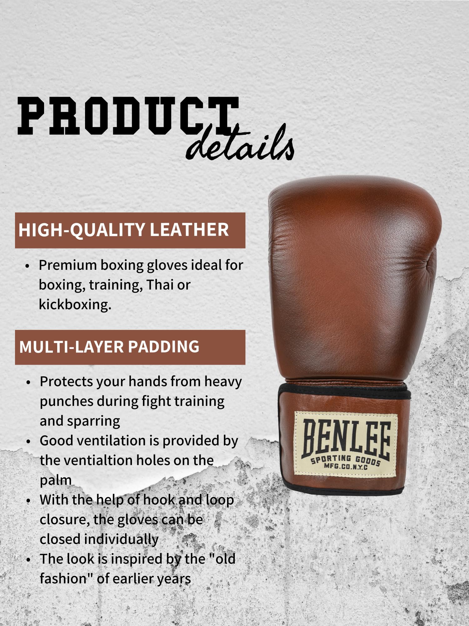 BENLEE Guantes de Boxeo de Cuero Premium Training
