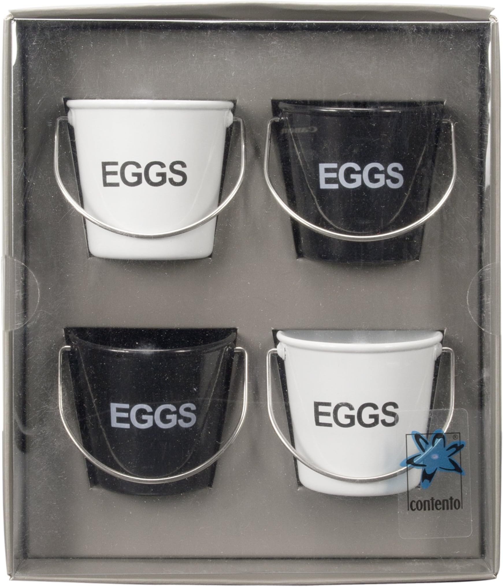 Contento Egg Cups Set Peggy 4 pcs in Black/White, Steel, Red, 4.7 x 4.5 x 10 cm