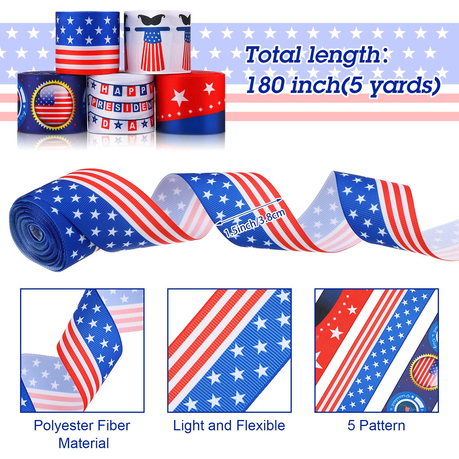 Amazon.co.jp: 5ロール 愛国心 独立記念日 リボン 星条旗 星柄 リボン  