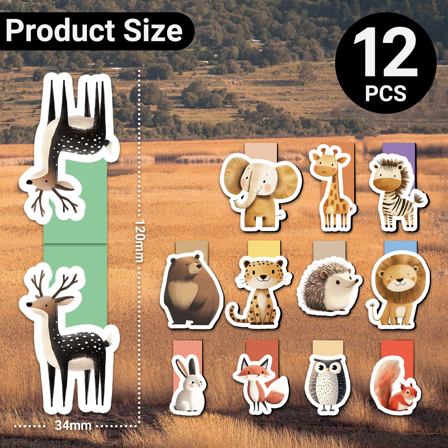 Pack of 12 Magnetic Bookmarks, Tixlux Magnetic Bookmarks with Cute Forest Animals for Children Teachers, Students - Image 2