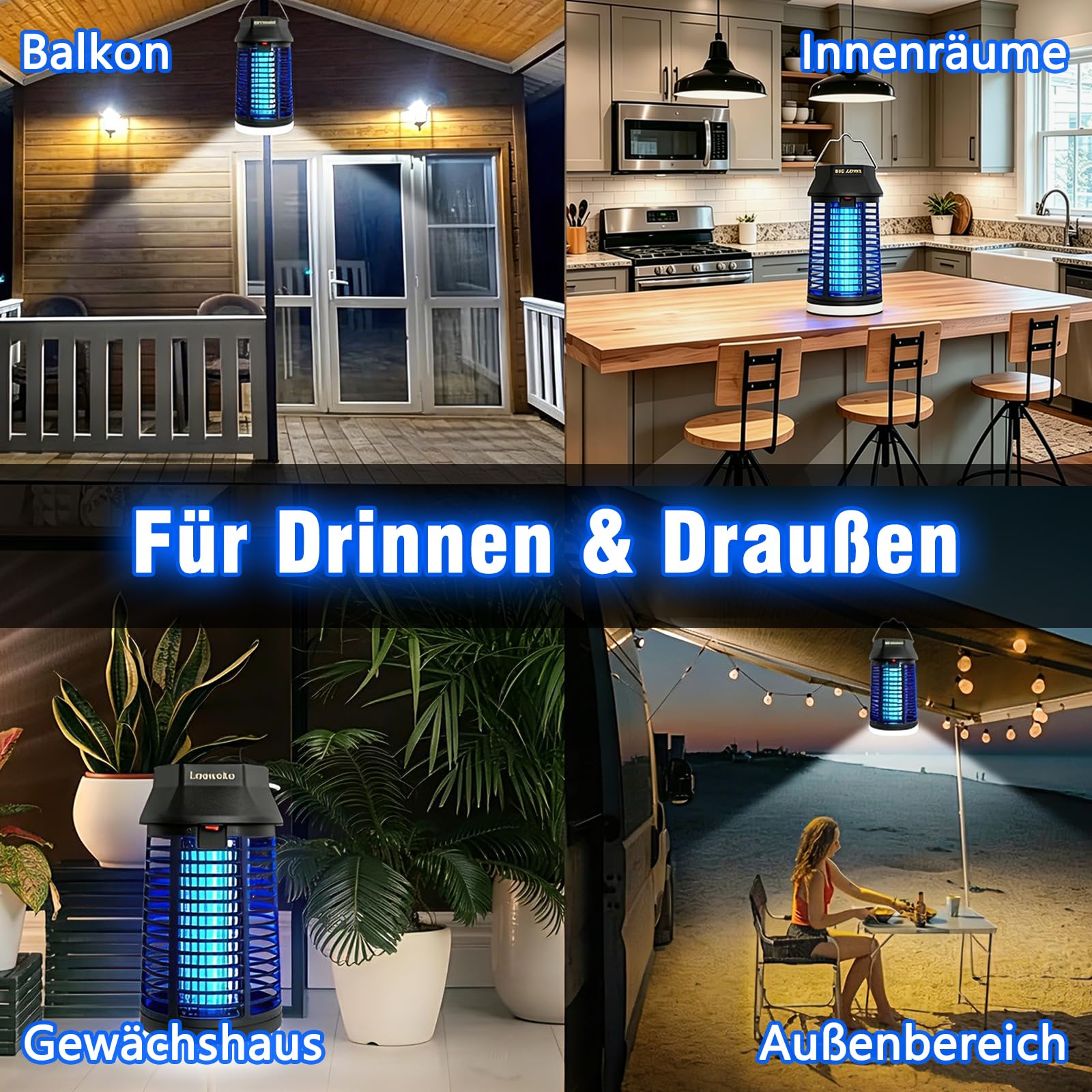Insektenvernichter Elektrisch, 4200V Mückenlampe Mit LED-Licht, Wasserdicht Fliegenfalle Elektrisch Mosquito Killer, Anti Mücken Lampe für Innen Outdoor Schlafzimmer Haus Patio Hinterhof