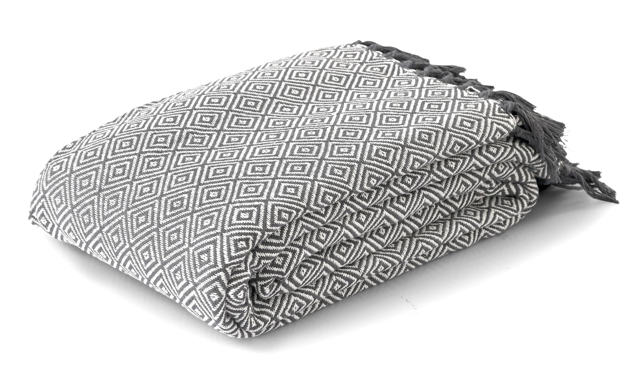 Ehc Grey / Ivory Throws For Sofas & Armchairs - Reversible Settee Throws In Cotton, 180 X 250 Cm, Grey