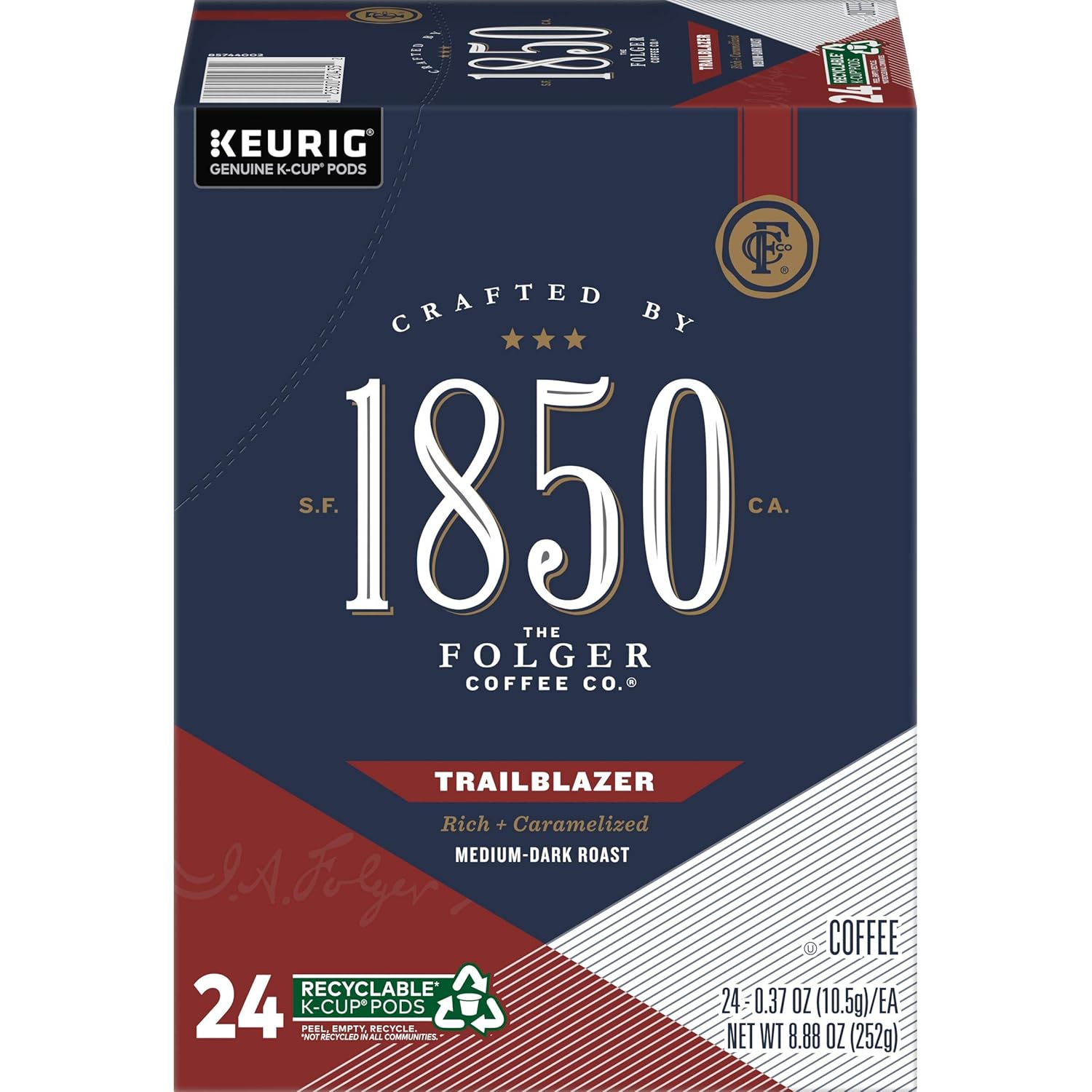 1850 by Folgers Trailblazer Medium Dark Roast Coffee, 24 Keurig K-Cup Pods
